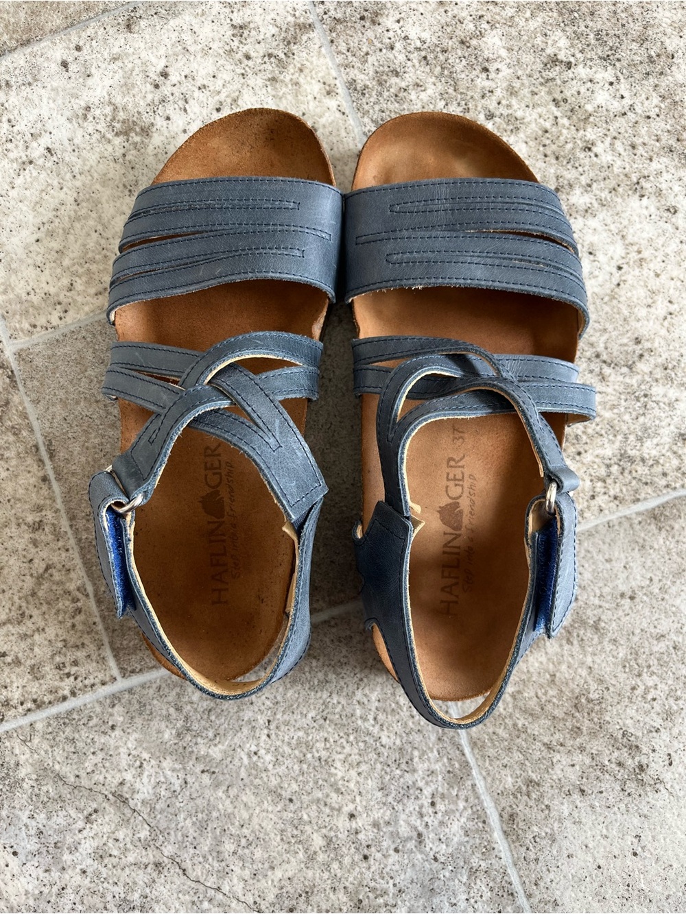 Haflinger Slate Blue Strappy Leather Sandals